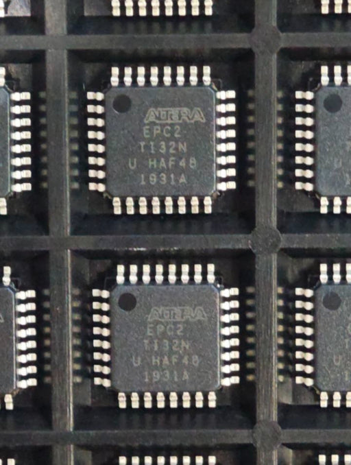 EPC2TI32N of Altera microchips on a black grid background