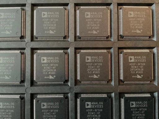 ADSP-BF506BSWZ-4F of Analog Devices microchips on a gray background