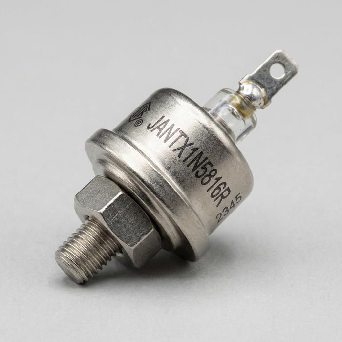 Metallic potentiometer with 'JANTX' branding on a gray background