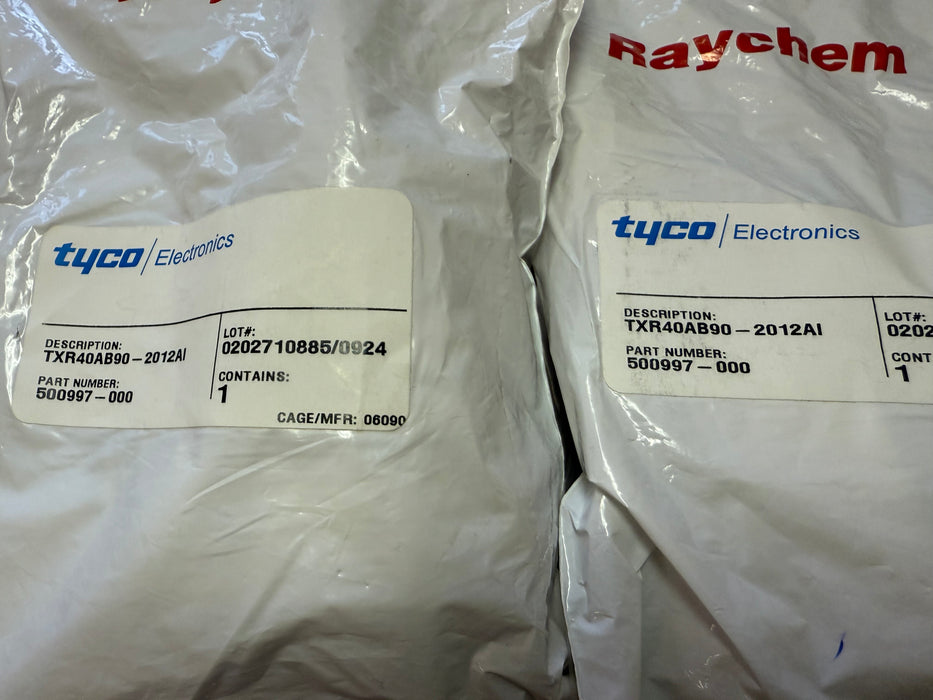 Tyco Electronics packaging with labels on a white background